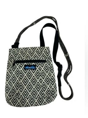KAVU Keeper Crossbody Bag Geometric Aztec Canvas Purse Cream Black